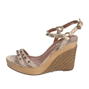Snake skin studded accents espadrilles, w ankle straps and 4 inch platform heel